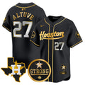 Men's Astros "Houston Strong" Patch Vapor Premier Limited Jersey - All Stitched - Black Gold, José Altuve