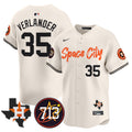 Men's Astros Space City 713 Patch Vapor Premier Limited Jersey V2 - All Stitched - Cream, Justin Verlander