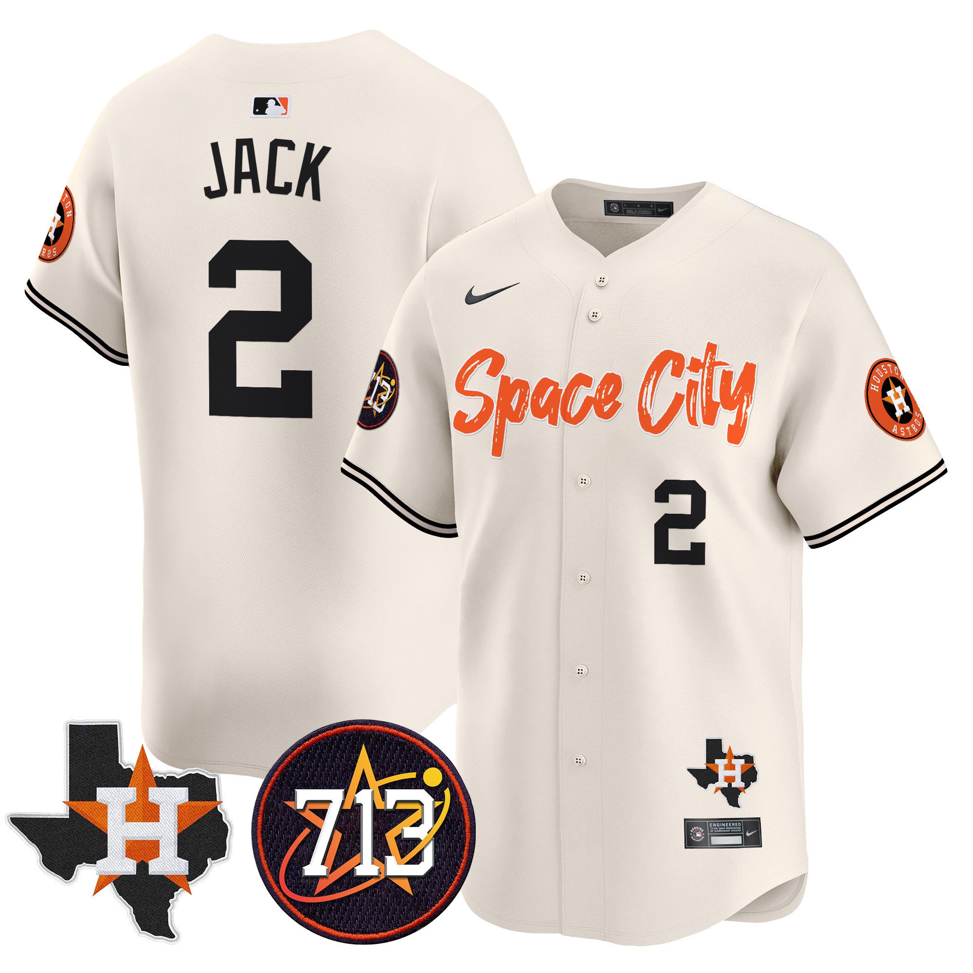 Men's Astros Space City 713 Patch Vapor Premier Limited Jersey V2 - All Stitched - Cream, Travis Scott