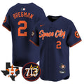 Men's Astros Space City 713 Patch Vapor Premier Limited Jersey V2 - All Stitched - Navy, Alex Bregman