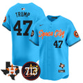 Men's Astros Space City 713 Patch Vapor Premier Limited Jersey V2 - All Stitched - Light Blue, Donald Trump
