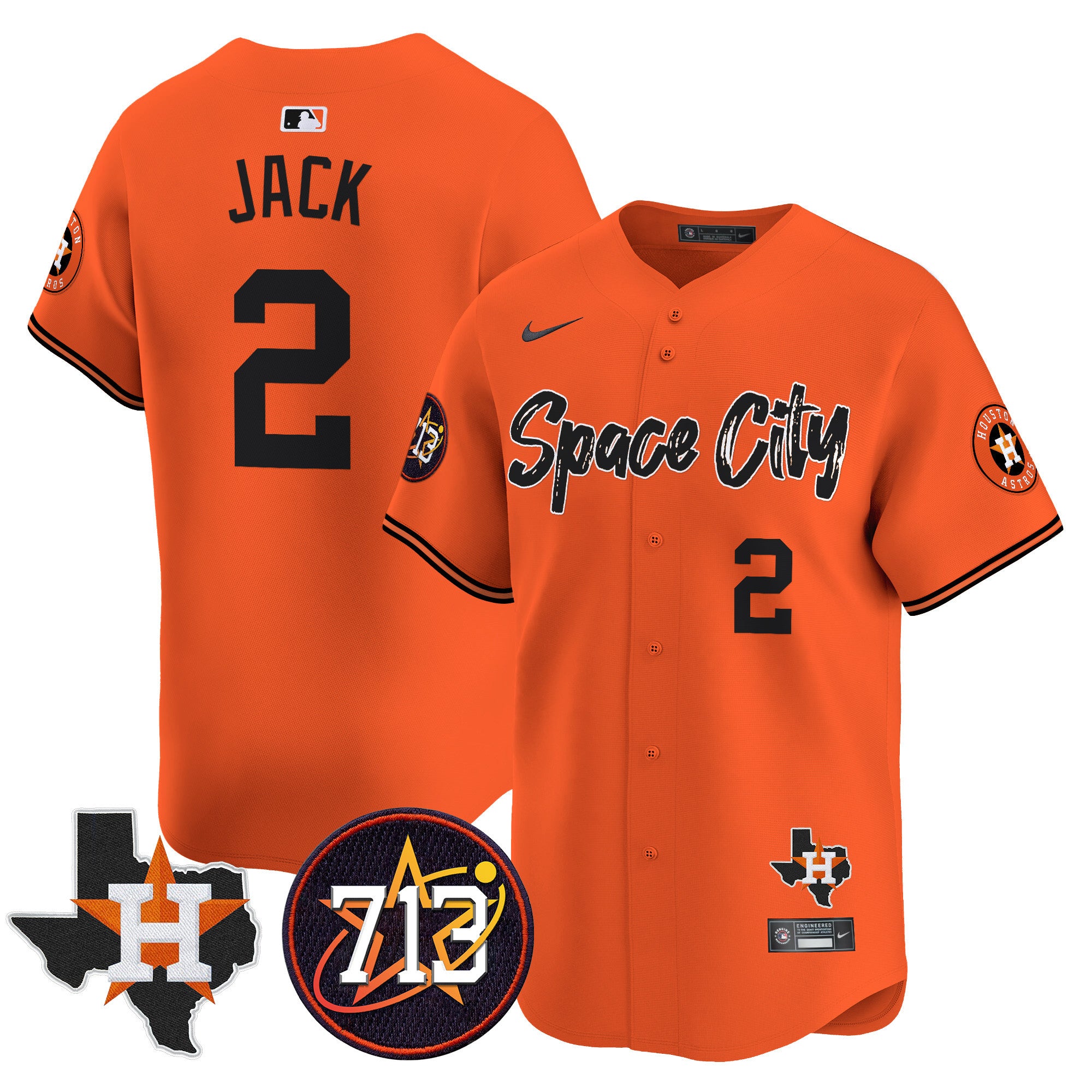 Men's Astros Space City 713 Patch Vapor Premier Limited Jersey V2 - All Stitched - Orange, Travis Scott