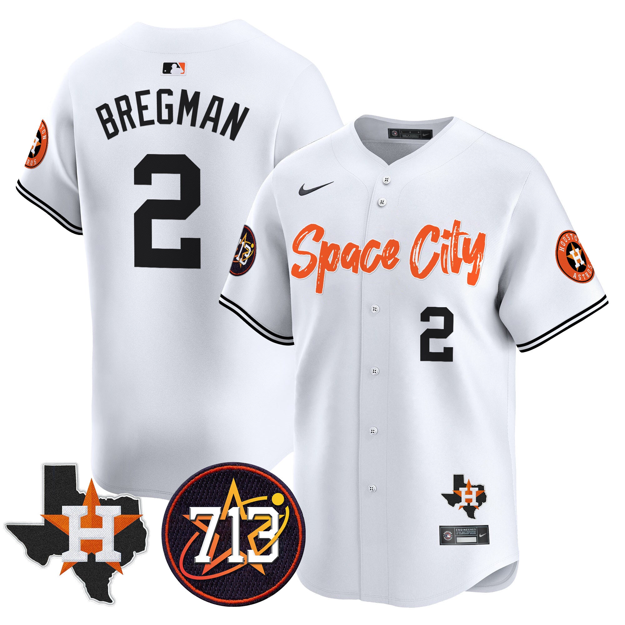 Men's Astros Space City 713 Patch Vapor Premier Limited Jersey V2 - All Stitched - White, Alex Bregman