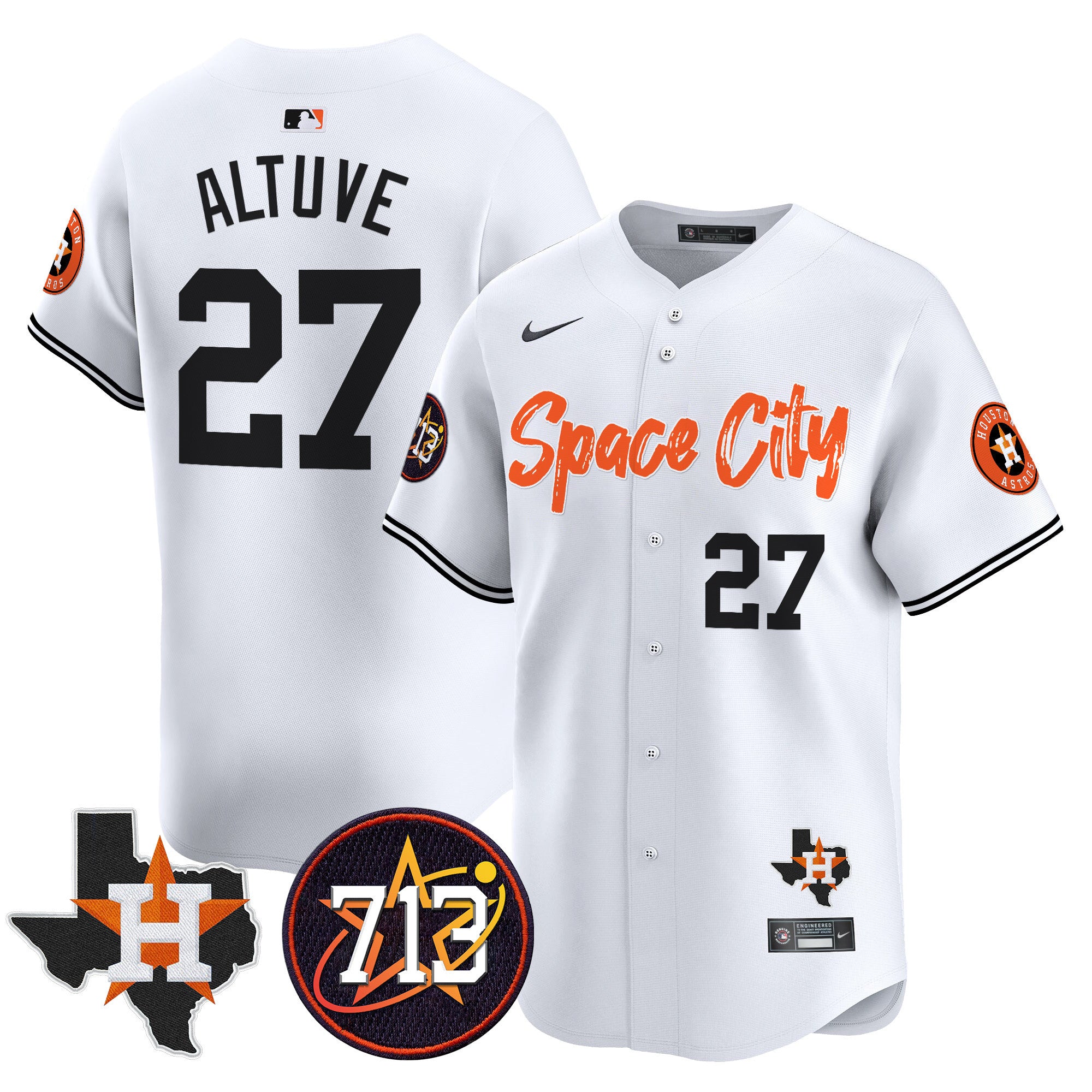 Men's Astros Space City 713 Patch Vapor Premier Limited Jersey V2 - All Stitched - White, José Altuve