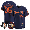 Men's Astros Space City 713 Patch Vapor Premier Limited Jersey V2 - All Stitched - Navy, Justin Verlander