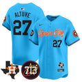 Men's Astros Space City 713 Patch Vapor Premier Limited Jersey V2 - All Stitched - Light Blue, José Altuve