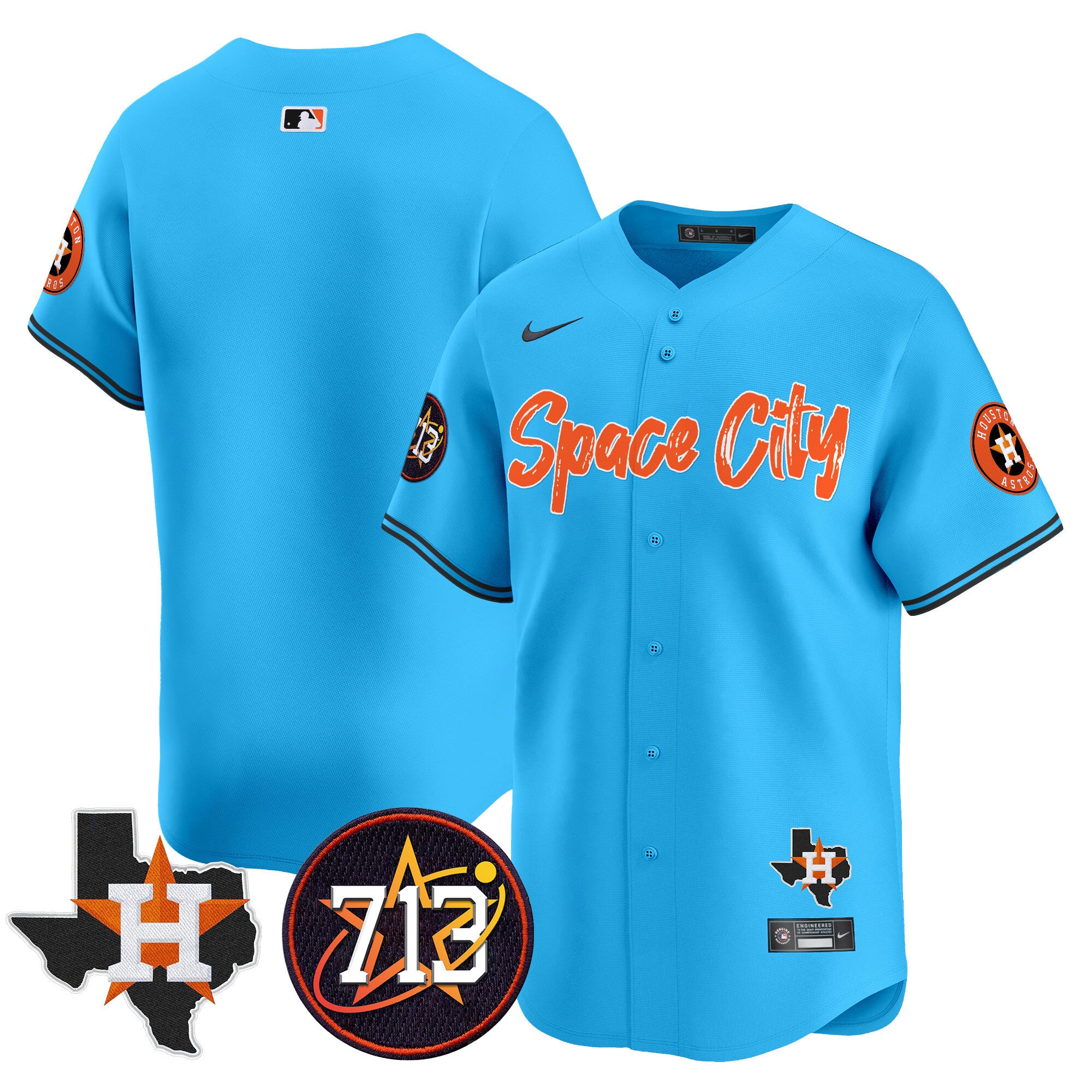 Men's Astros Space City 713 Patch Vapor Premier Limited Jersey V2 - All Stitched - Light Blue, Team