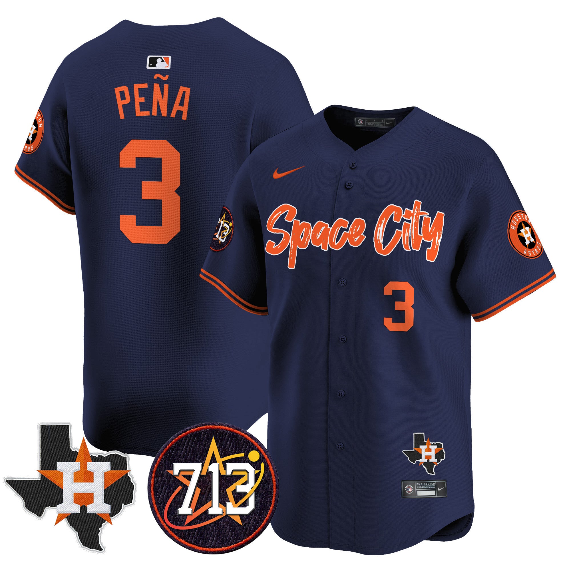 Men's Astros Space City 713 Patch Vapor Premier Limited Jersey V2 - All Stitched - Navy, Jeremy Pena