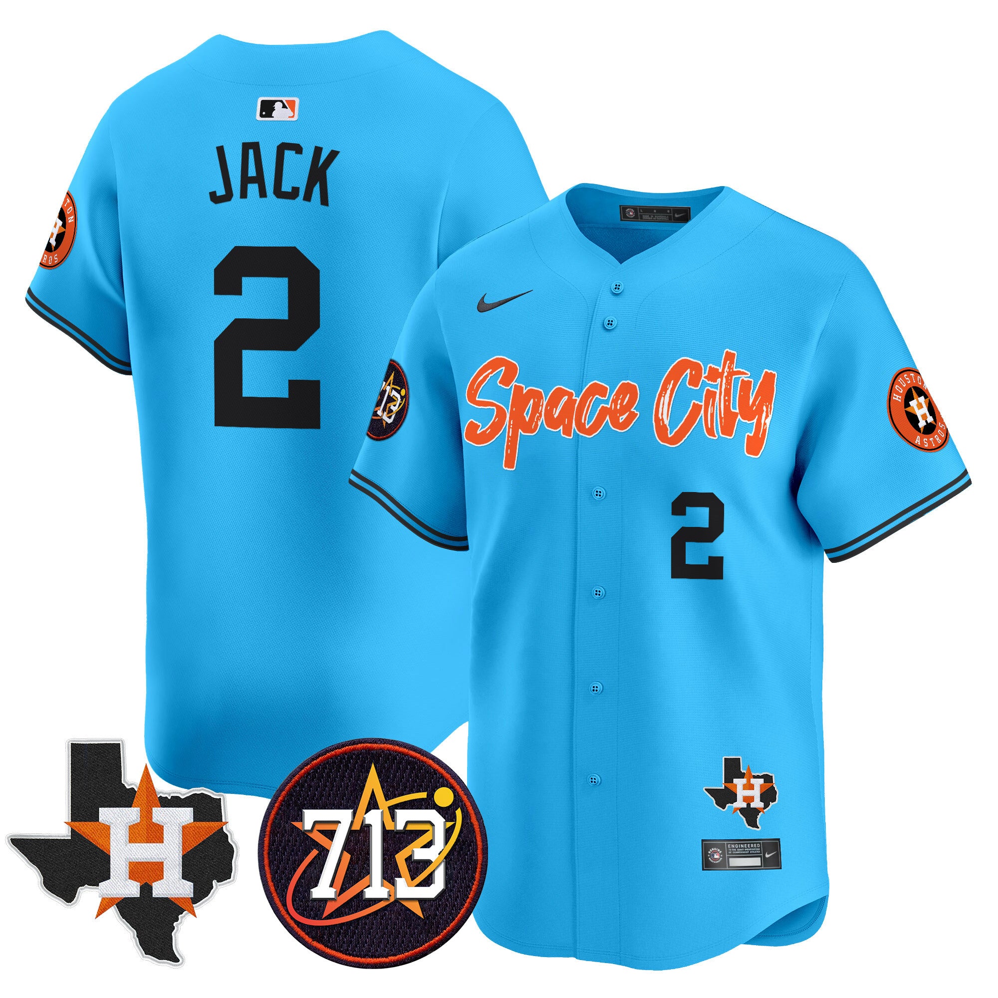 Men's Astros Space City 713 Patch Vapor Premier Limited Jersey V2 - All Stitched - Light Blue, Travis Scott