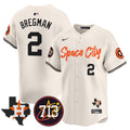 Men's Astros Space City 713 Patch Vapor Premier Limited Jersey V2 - All Stitched - Cream, Alex Bregman