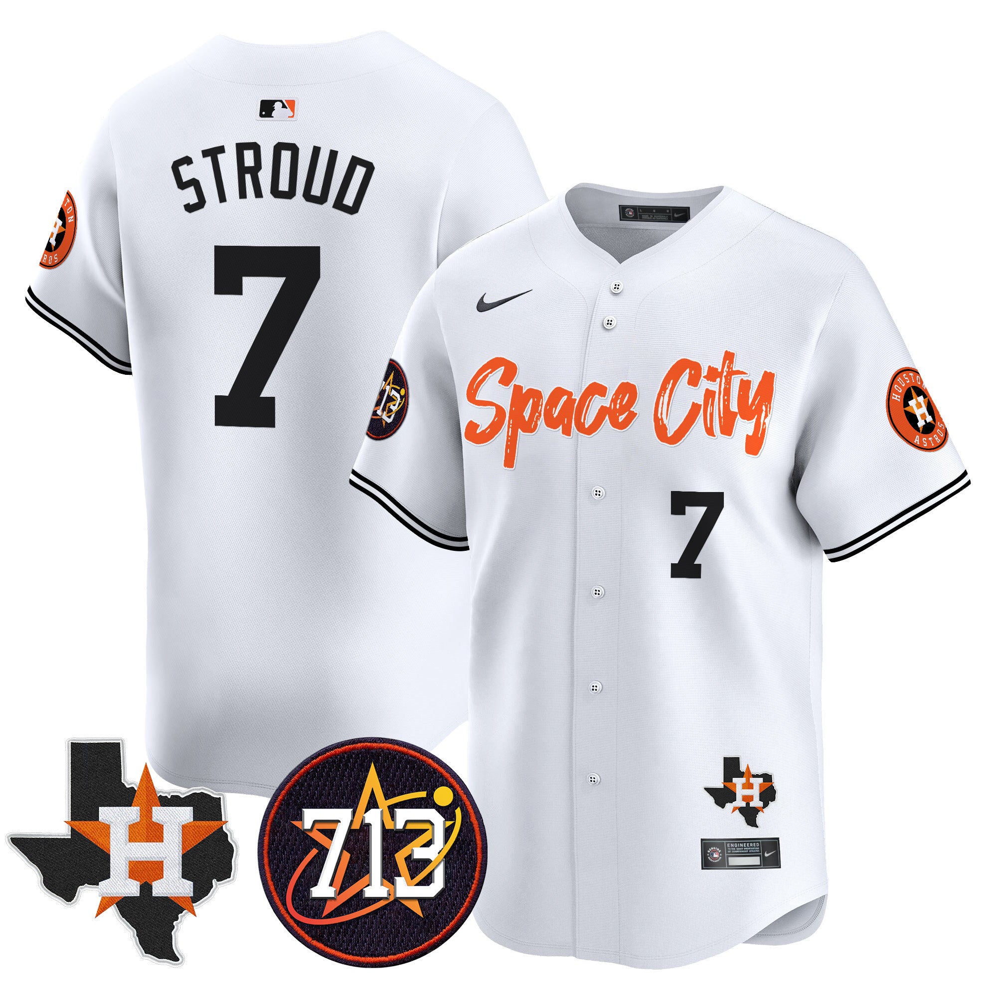 Men's Astros Space City 713 Patch Vapor Premier Limited Jersey V2 - All Stitched - White, CJ Stroud