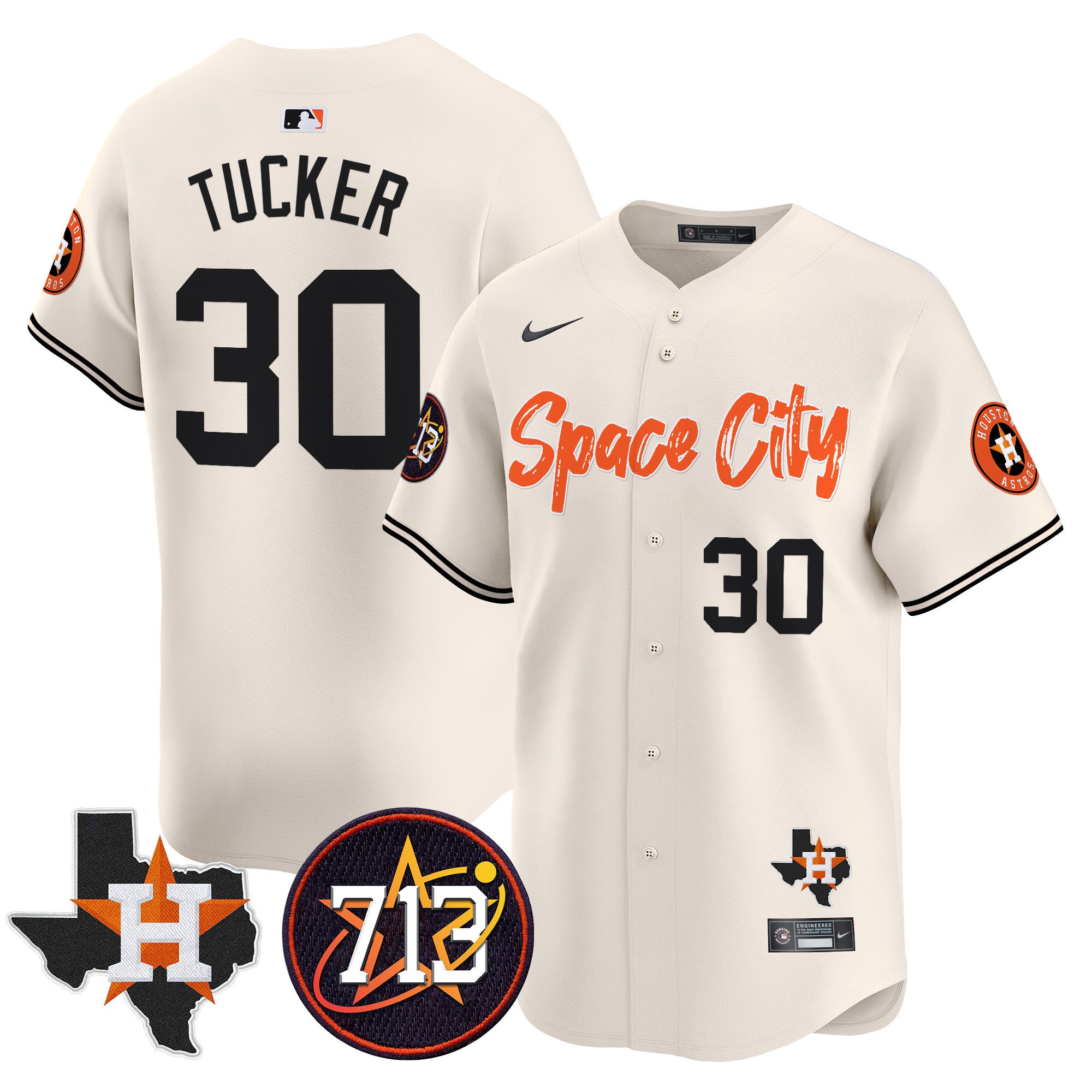 Men's Astros Space City 713 Patch Vapor Premier Limited Jersey V2 - All Stitched - Cream, Kyle Tucker