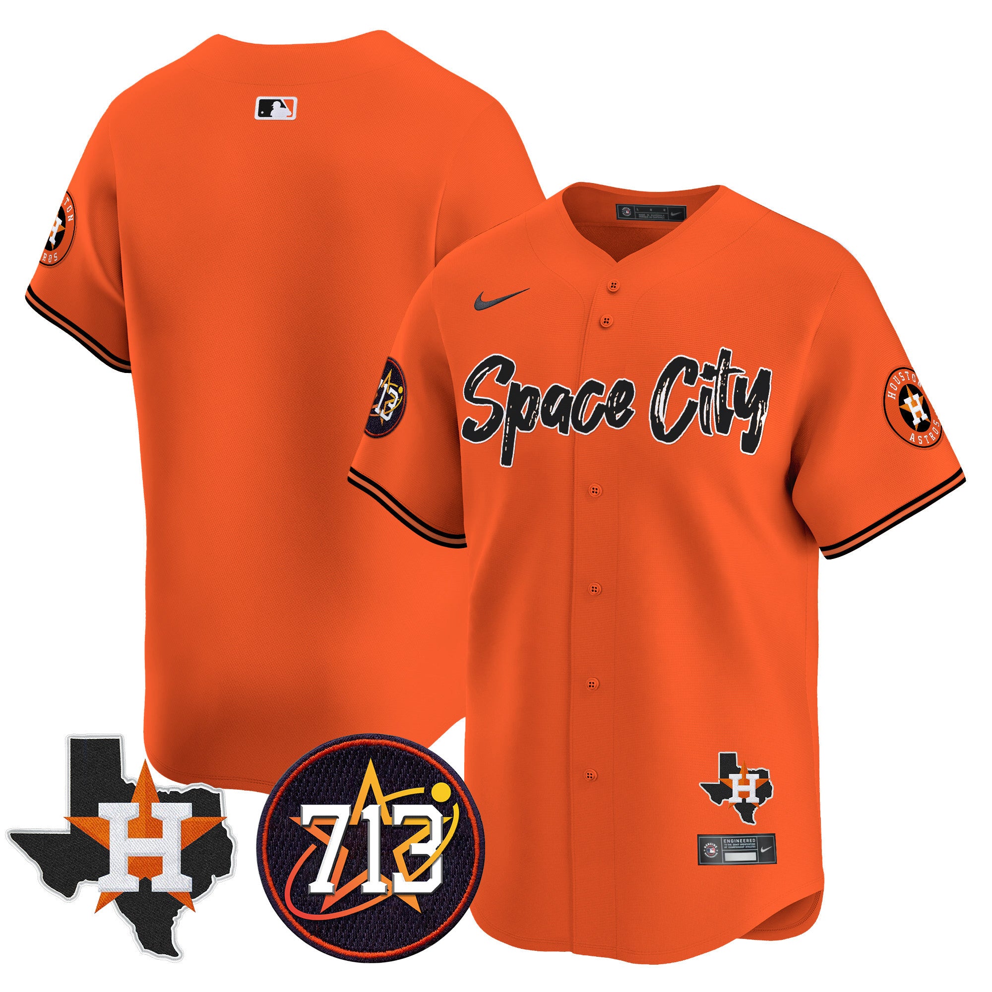 Men's Astros Space City 713 Patch Vapor Premier Limited Jersey V2 - All Stitched - Orange, Team