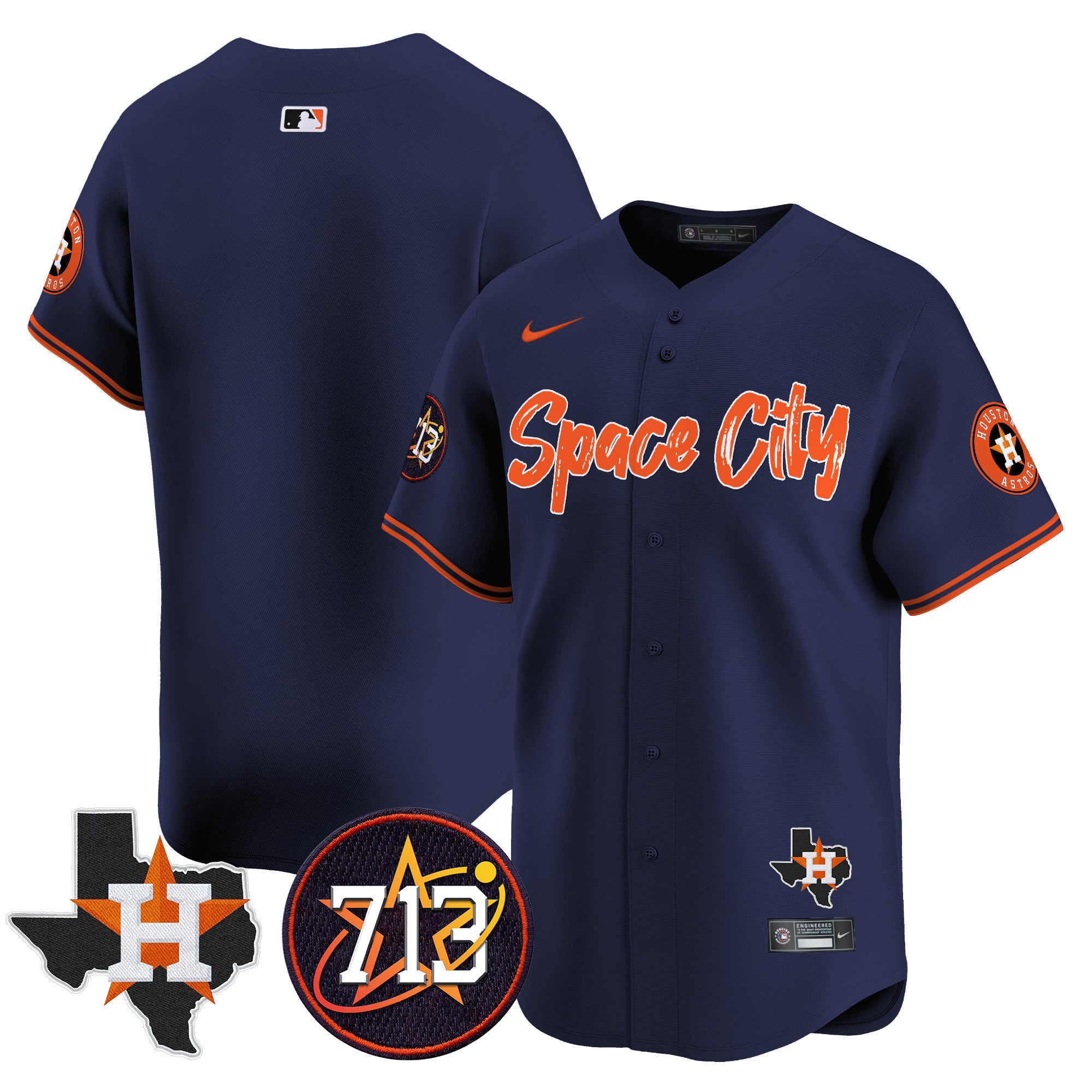 Men's Astros Space City 713 Patch Vapor Premier Limited Jersey V2 - All Stitched - Navy, Team