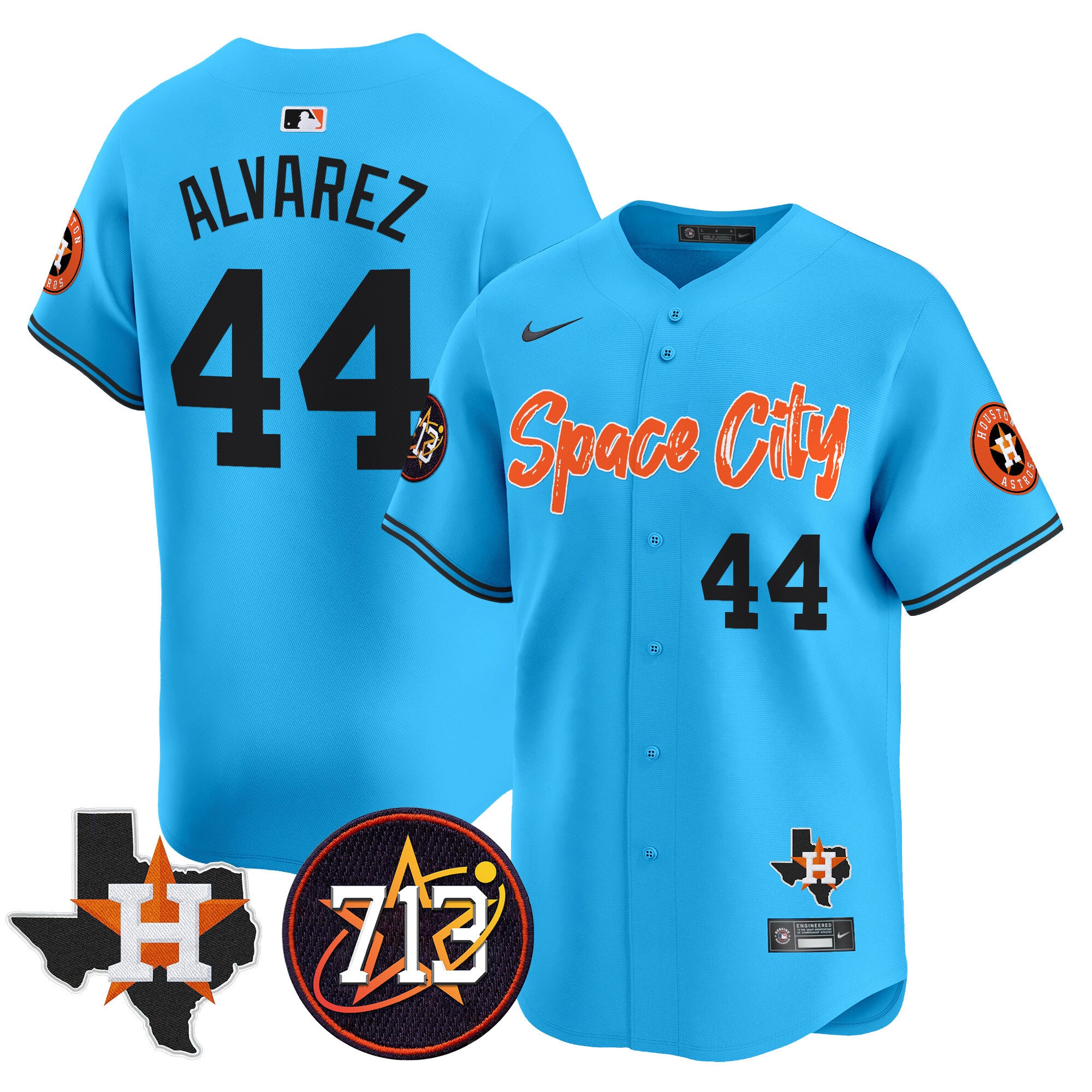 Men's Astros Space City 713 Patch Vapor Premier Limited Jersey V2 - All Stitched - Light Blue, Yordan Álvarez