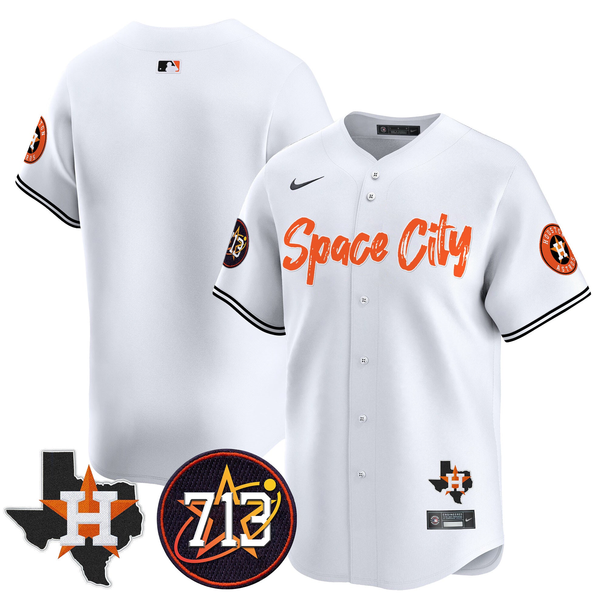 Men's Astros Space City 713 Patch Vapor Premier Limited Jersey V2 - All Stitched - White, Team