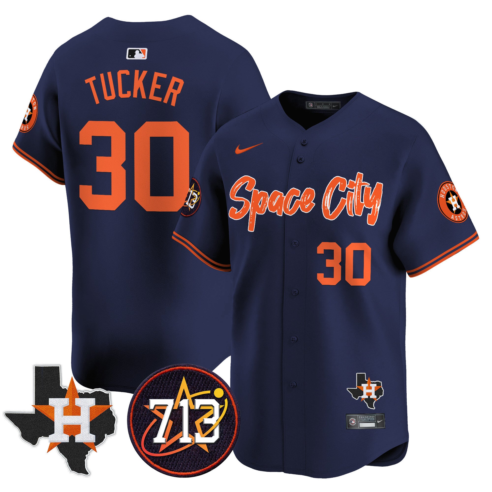 Men's Astros Space City 713 Patch Vapor Premier Limited Jersey V2 - All Stitched - Navy, Kyle Tucker