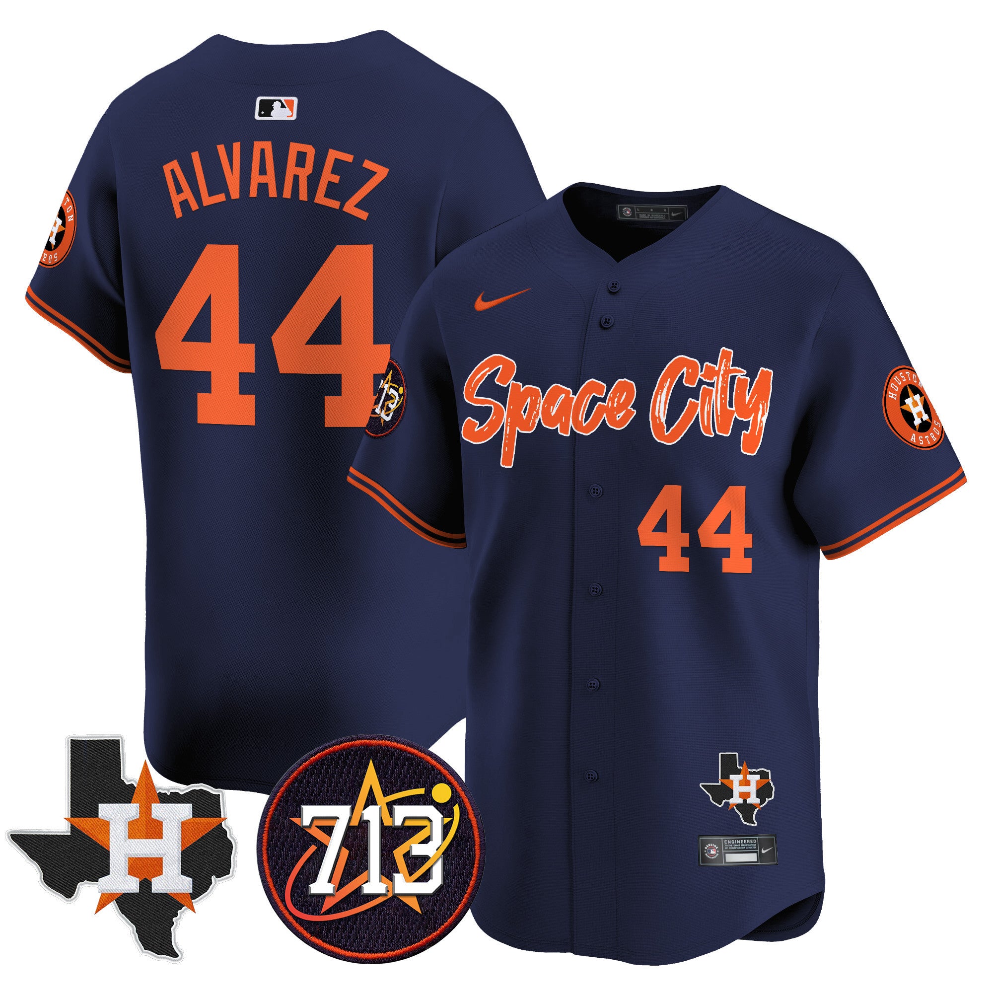 Men's Astros Space City 713 Patch Vapor Premier Limited Jersey V2 - All Stitched - Navy, Yordan Álvarez