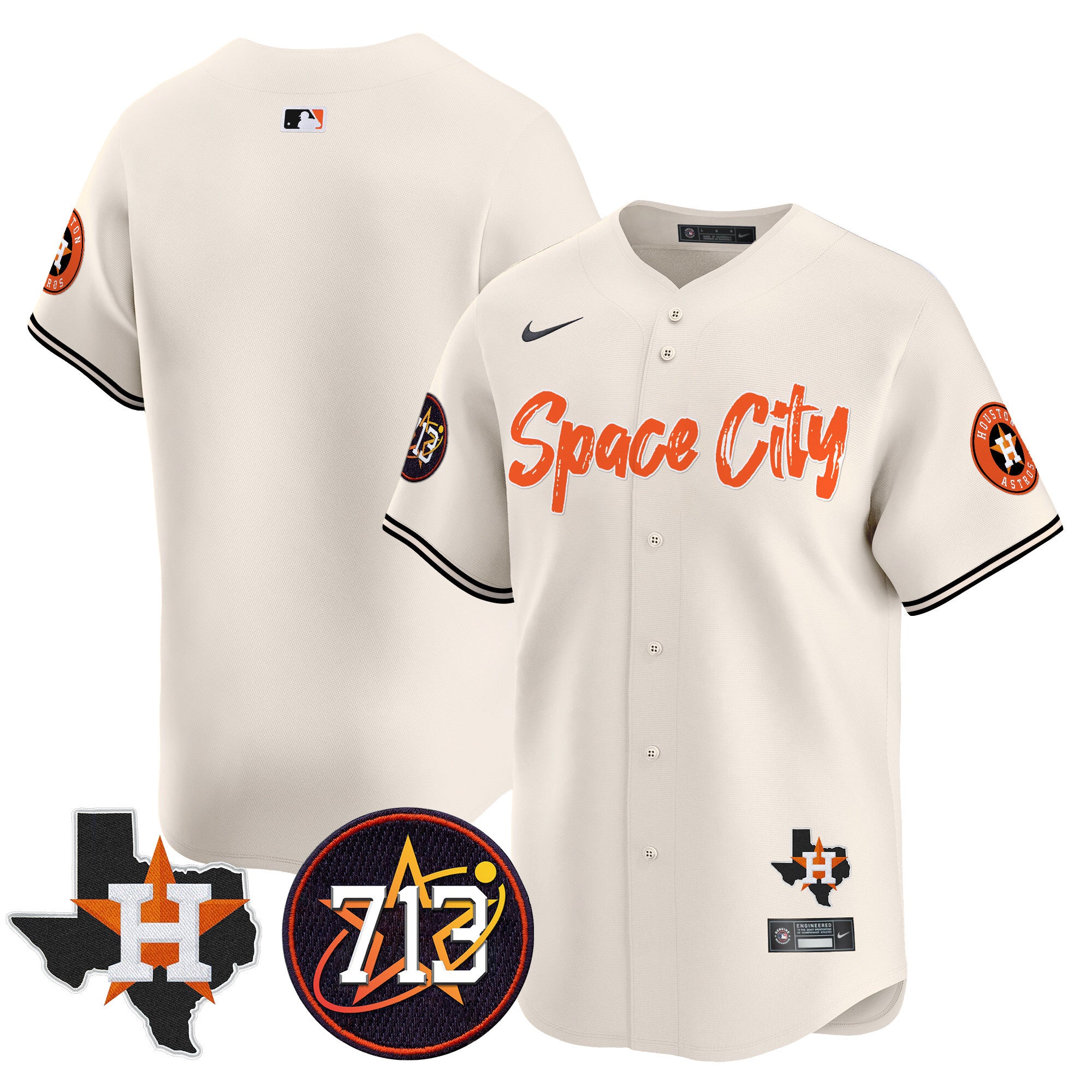 Men's Astros Space City 713 Patch Vapor Premier Limited Jersey V2 - All Stitched - Cream, Team