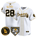 Men's Atlanta Braves 2024 Spring Training Patch Vapor Premier Limited Jersey - All Stitched - White Gold, Matt Olson
