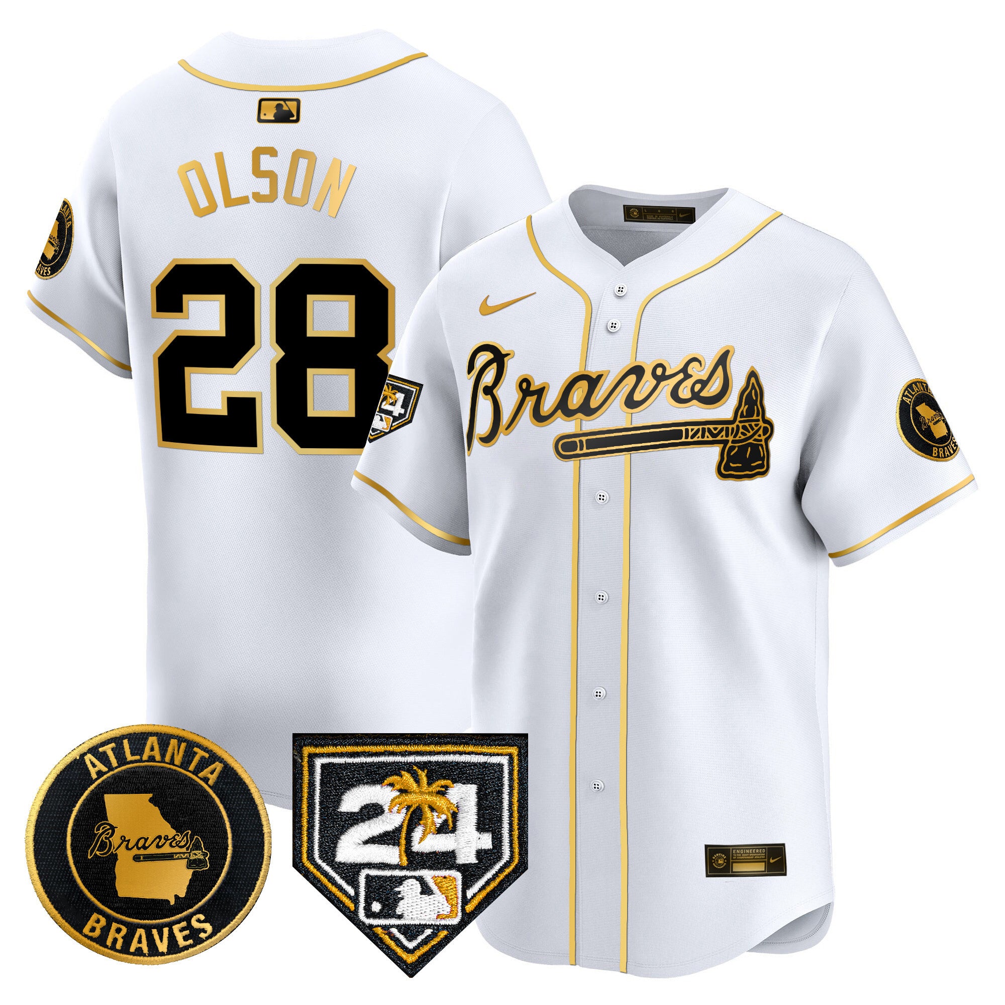 Men's Atlanta Braves 2024 Spring Training Patch Vapor Premier Limited Jersey - All Stitched - White Gold, Matt Olson