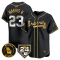 Men's Atlanta Braves 2024 Spring Training Patch Vapor Premier Limited Jersey - All Stitched - Black Gold, Michael Harris II