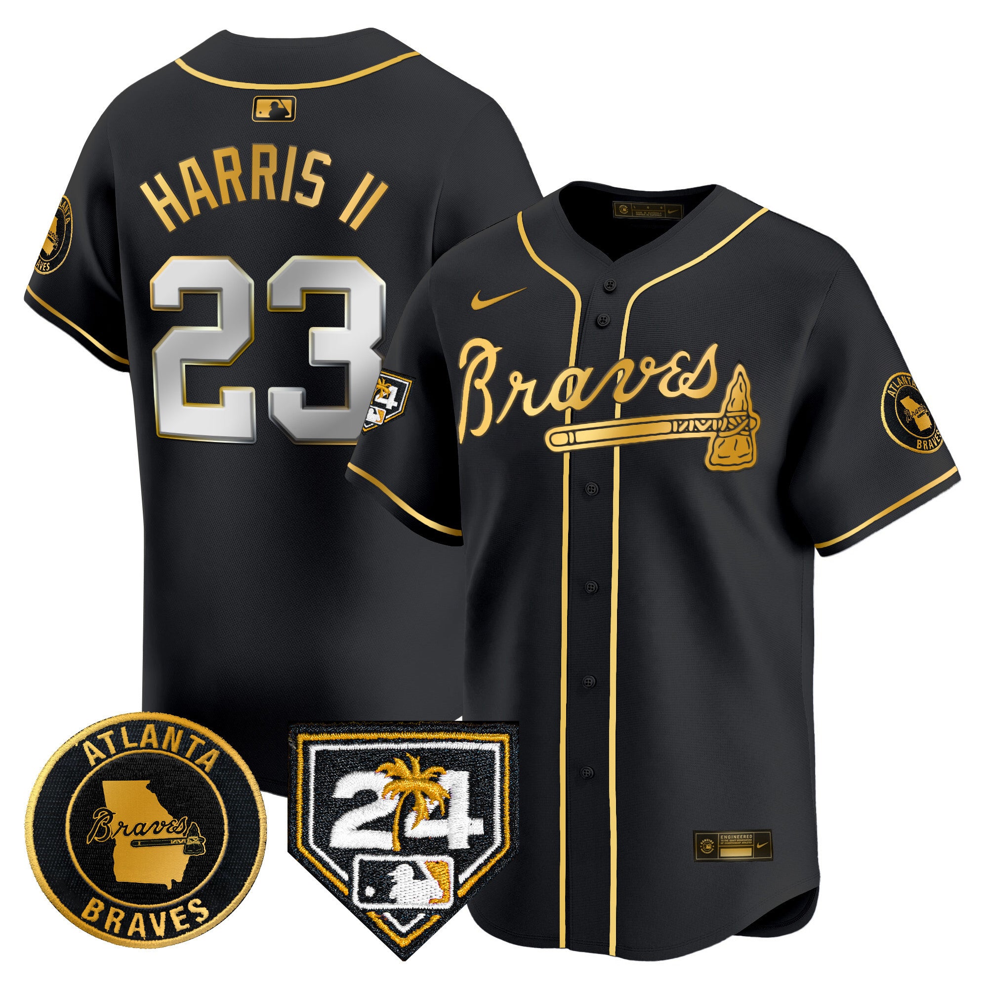 Men's Atlanta Braves 2024 Spring Training Patch Vapor Premier Limited Jersey - All Stitched - Black Gold, Michael Harris II