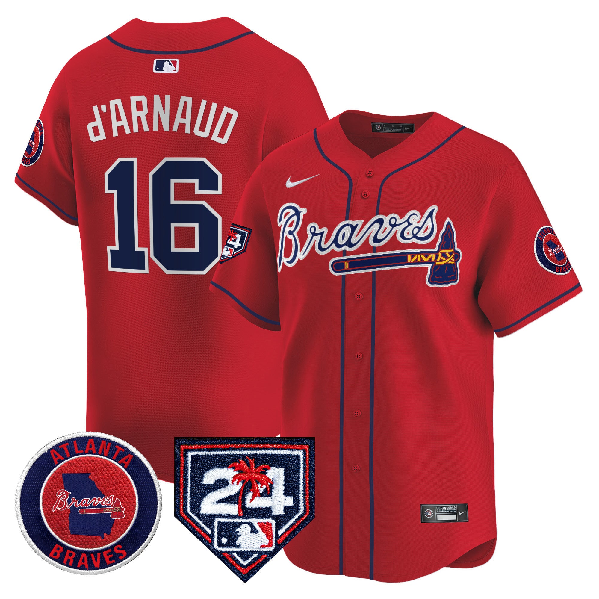 Men's Atlanta Braves 2024 Spring Training Patch Vapor Premier Limited Jersey - All Stitched - Red, Travis D'Arnaud