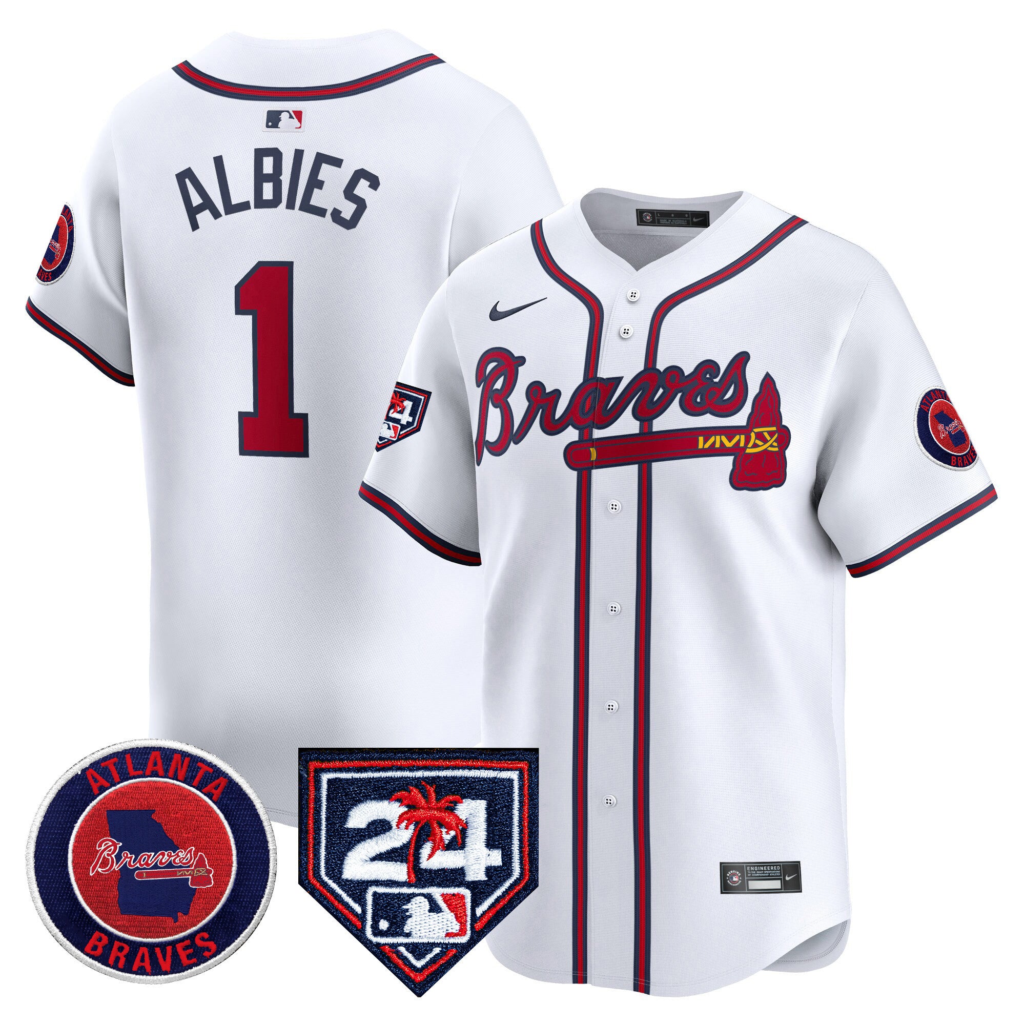 Men's Atlanta Braves 2024 Spring Training Patch Vapor Premier Limited Jersey - All Stitched - White, Ozzie Albies