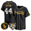 Men's Atlanta Braves 2024 Spring Training Patch Vapor Premier Limited Jersey - All Stitched - Black Gold, Hank Aaron