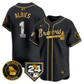 Men's Atlanta Braves 2024 Spring Training Patch Vapor Premier Limited Jersey - All Stitched - Black Gold, Ozzie Albies