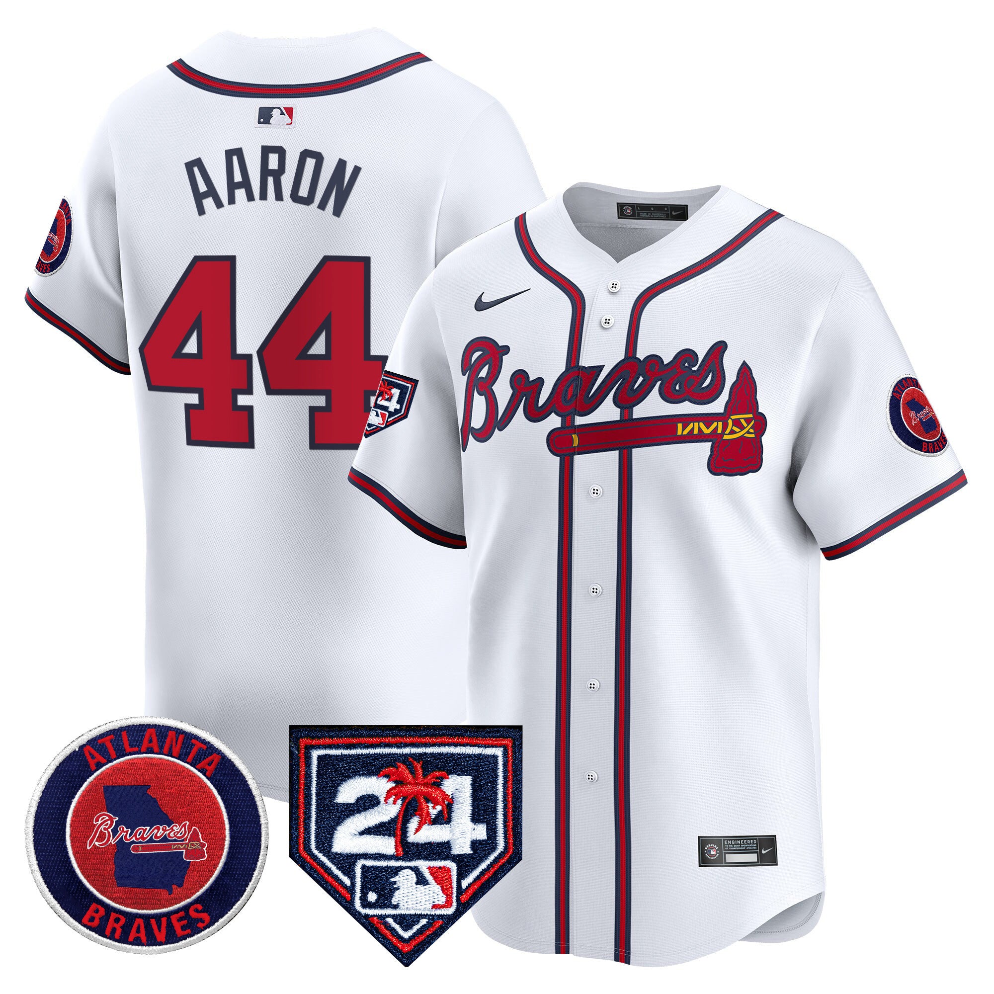 Men's Atlanta Braves 2024 Spring Training Patch Vapor Premier Limited Jersey - All Stitched - White, Hank Aaron
