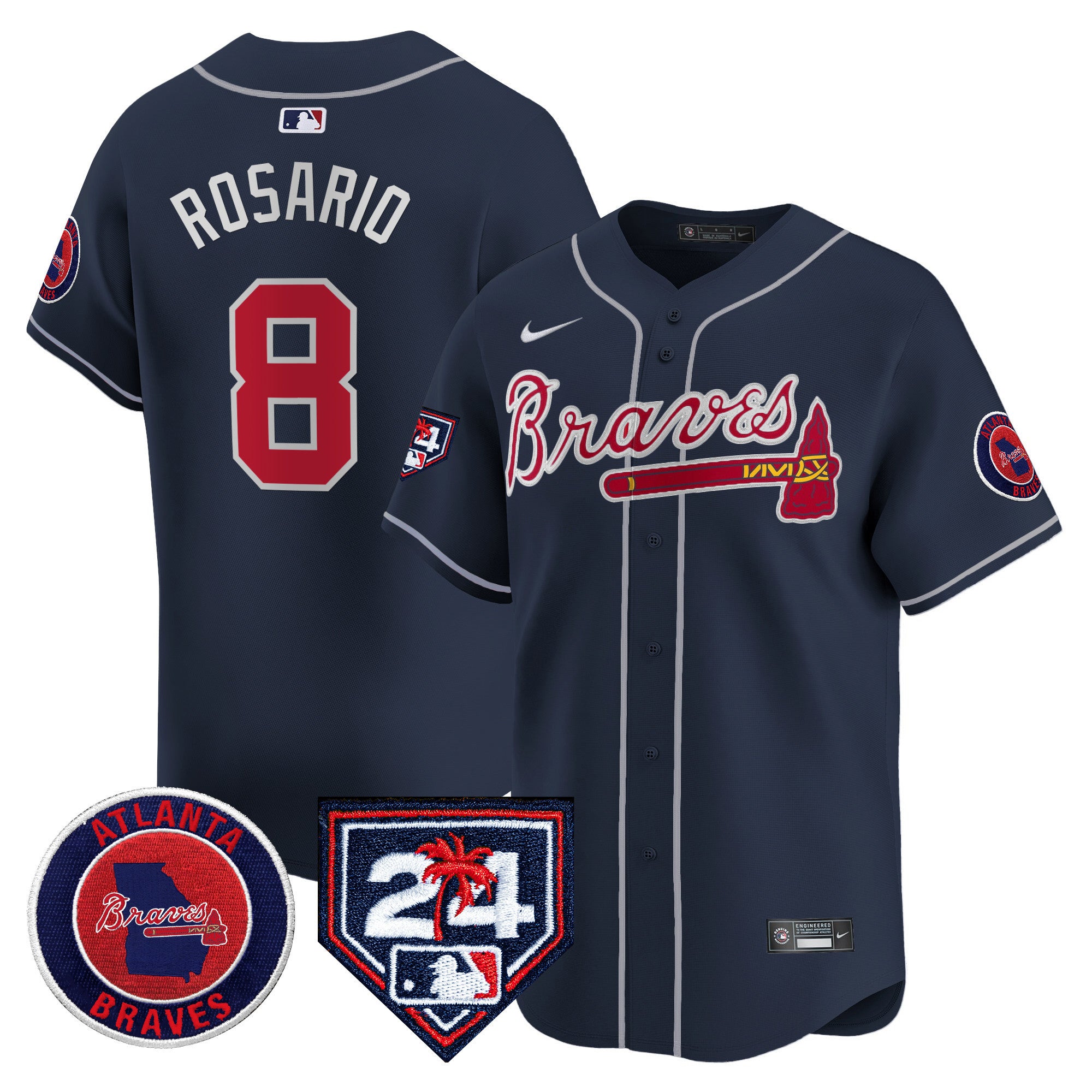 Men's Atlanta Braves 2024 Spring Training Patch Vapor Premier Limited Jersey - All Stitched - Navy, Eddie Rosario