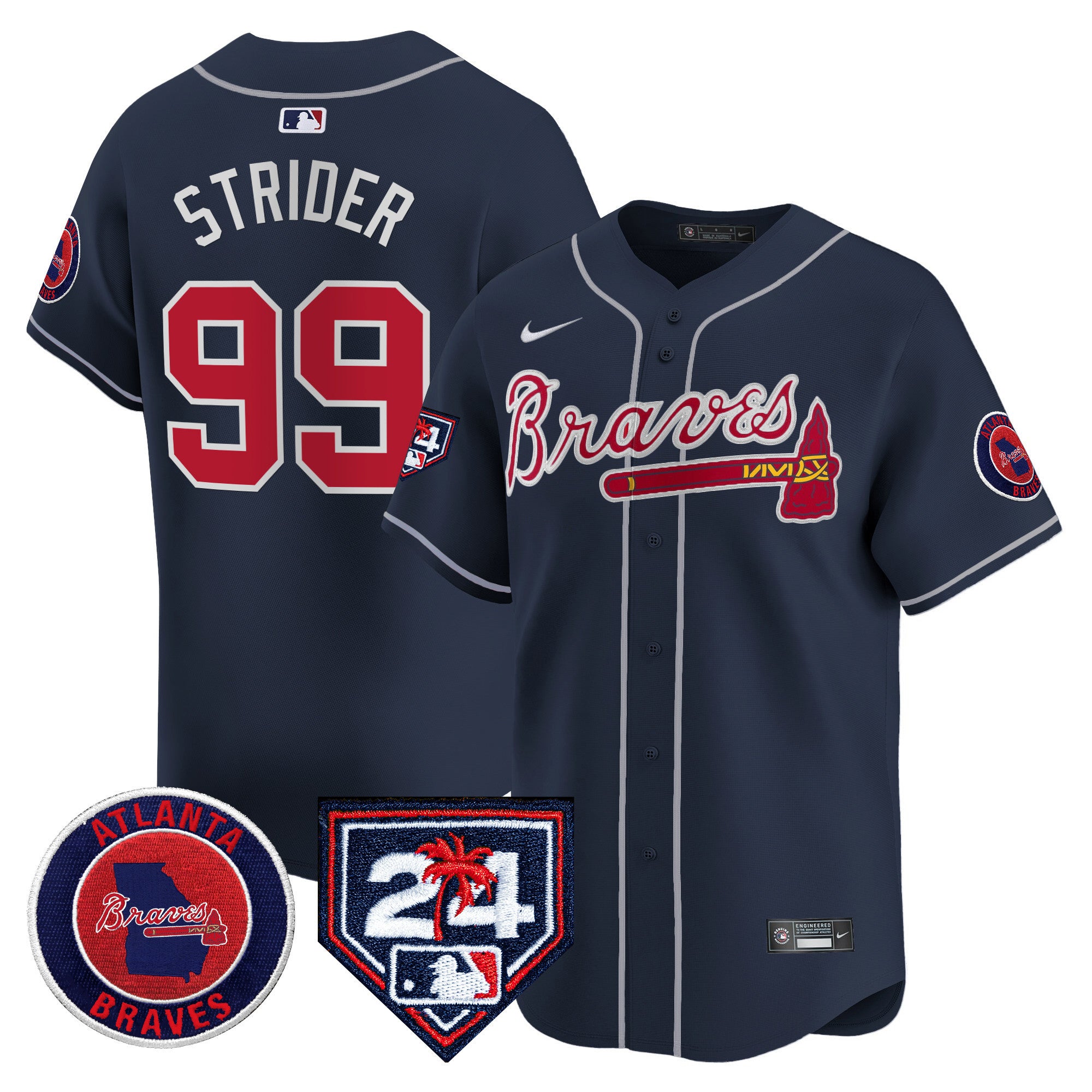 Men's Atlanta Braves 2024 Spring Training Patch Vapor Premier Limited Jersey - All Stitched - Navy, Spencer Strider