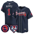 Men's Atlanta Braves 2024 Spring Training Patch Vapor Premier Limited Jersey - All Stitched - Navy, Ozzie Albies