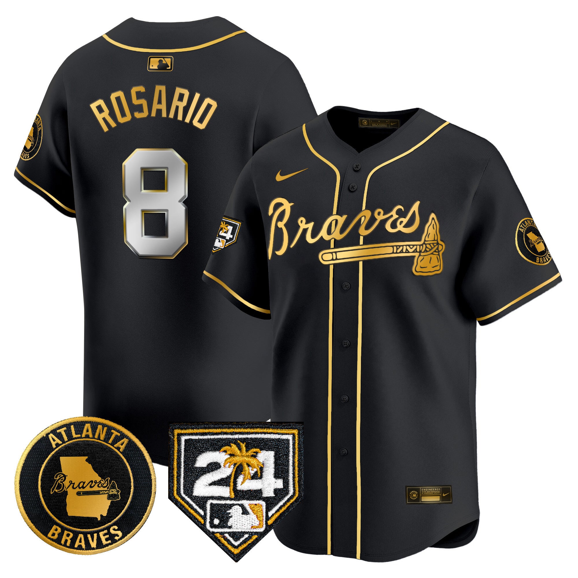 Men's Atlanta Braves 2024 Spring Training Patch Vapor Premier Limited Jersey - All Stitched - Black Gold, Eddie Rosario