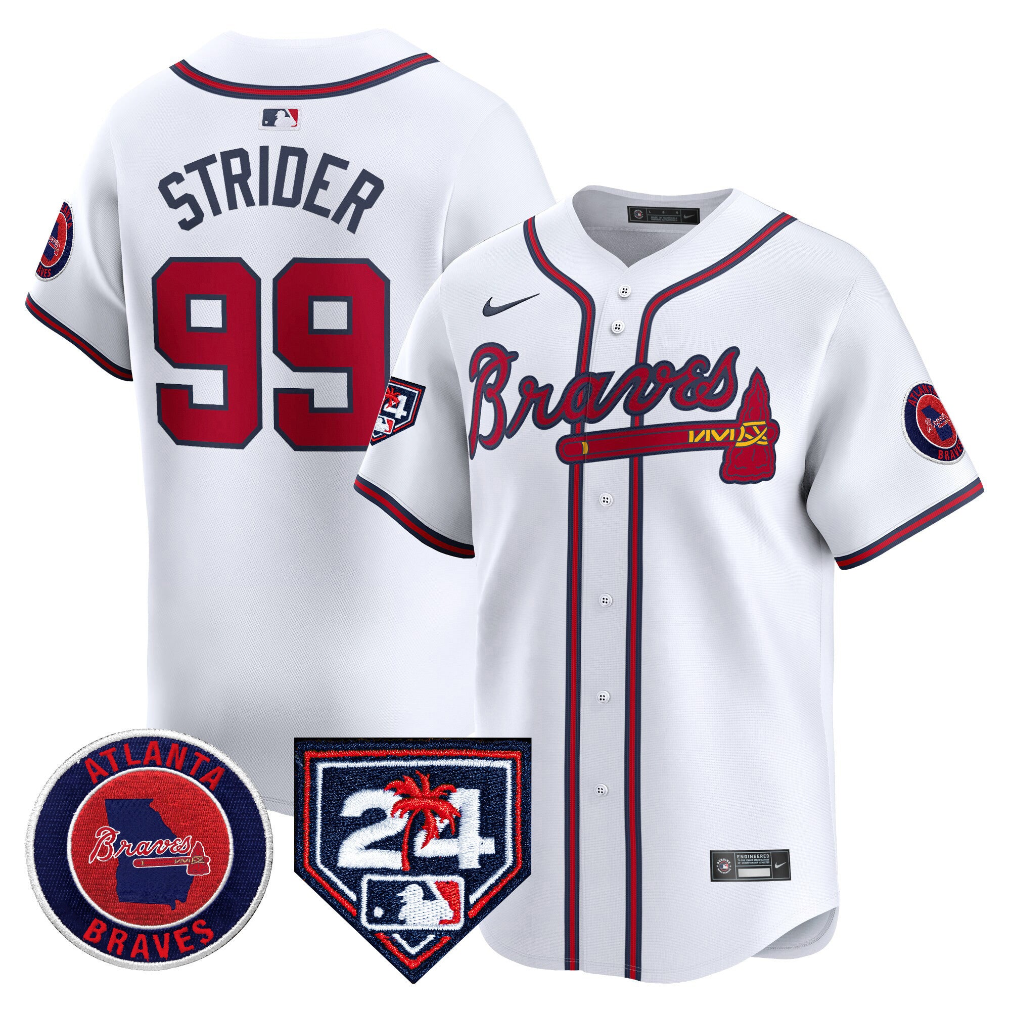Men's Atlanta Braves 2024 Spring Training Patch Vapor Premier Limited Jersey - All Stitched - White, Spencer Strider