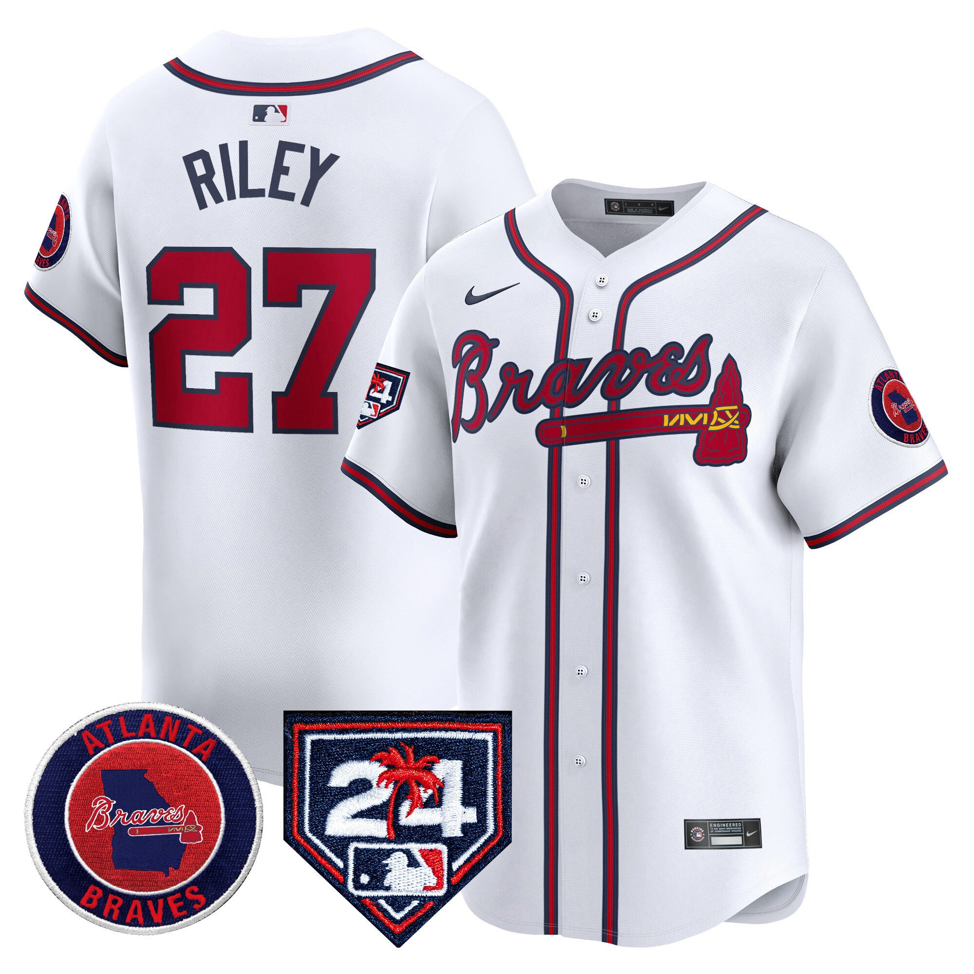 Men's Atlanta Braves 2024 Spring Training Patch Vapor Premier Limited Jersey - All Stitched - White, Austin Riley