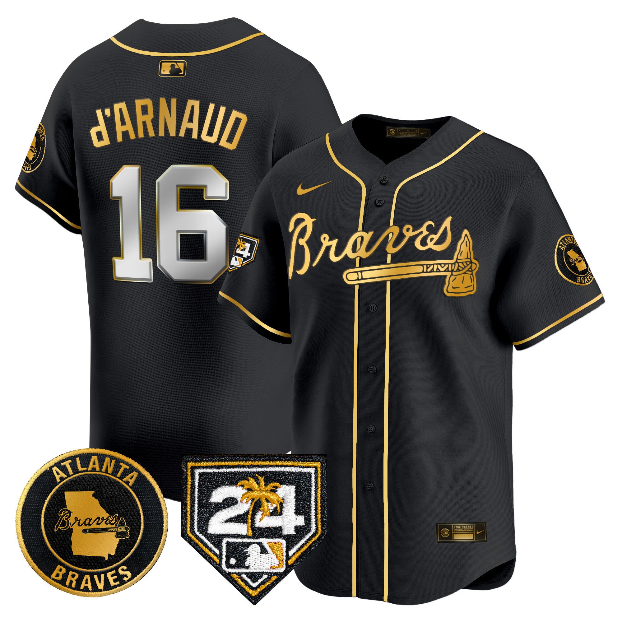 Men's Atlanta Braves 2024 Spring Training Patch Vapor Premier Limited Jersey - All Stitched - Black Gold, Travis D'Arnaud
