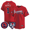 Men's Atlanta Braves 2024 Spring Training Patch Vapor Premier Limited Jersey - All Stitched - Red, Ozzie Albies