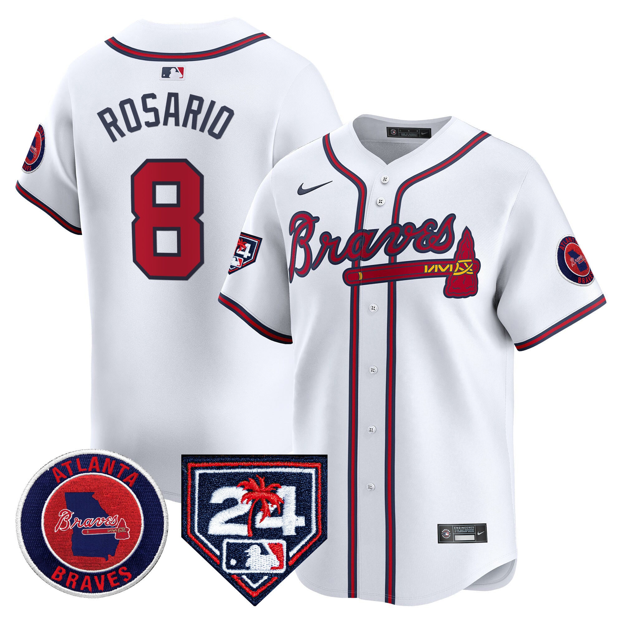 Men's Atlanta Braves 2024 Spring Training Patch Vapor Premier Limited Jersey - All Stitched - White, Eddie Rosario