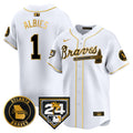 Men's Atlanta Braves 2024 Spring Training Patch Vapor Premier Limited Jersey - All Stitched - White Gold, Ozzie Albies