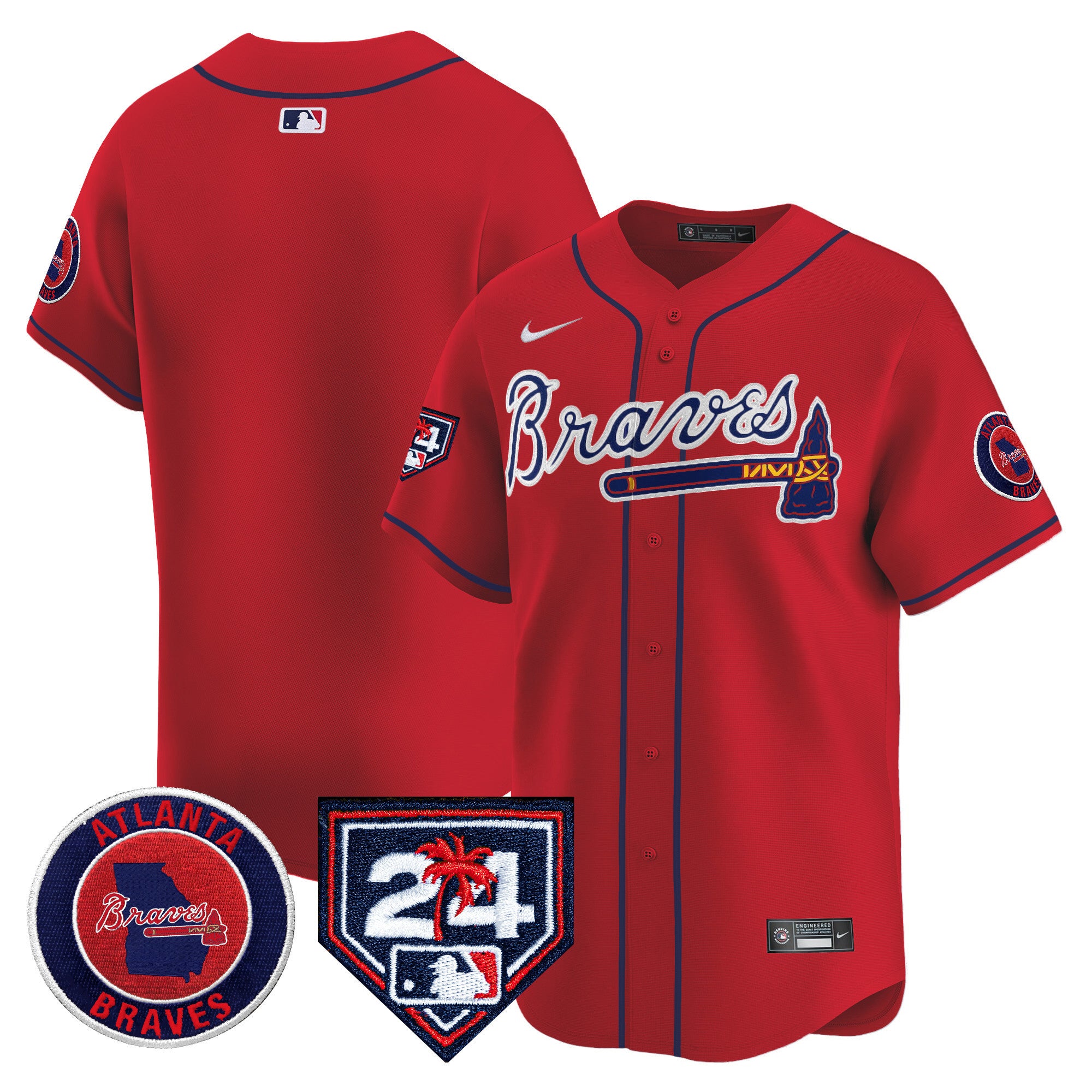Men's Atlanta Braves 2024 Spring Training Patch Vapor Premier Limited Jersey - All Stitched - Red, Team