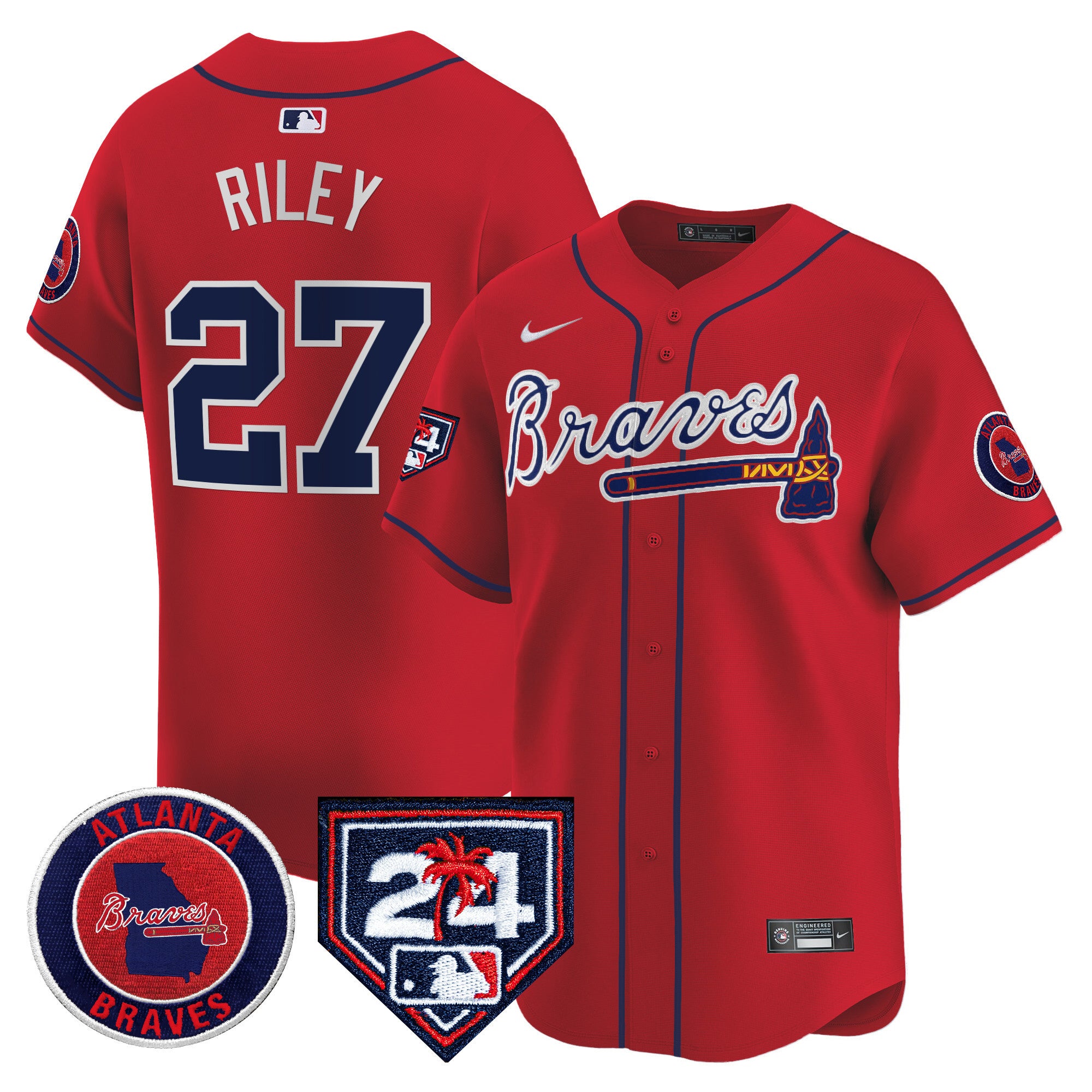 Men's Atlanta Braves 2024 Spring Training Patch Vapor Premier Limited Jersey - All Stitched - Red, Austin Riley