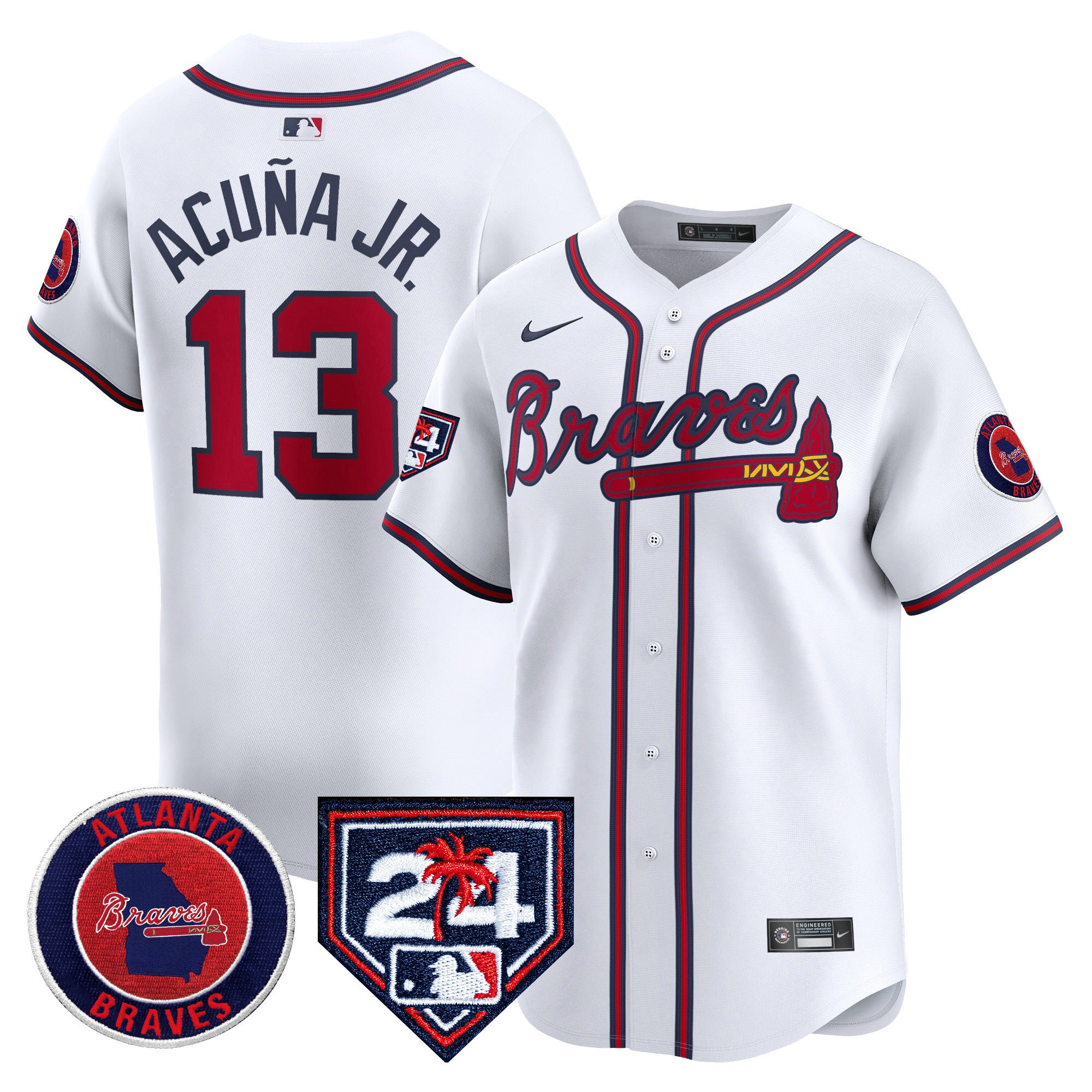 Men's Atlanta Braves 2024 Spring Training Patch Vapor Premier Limited Jersey - All Stitched - White, Ronald Acuna Jr.