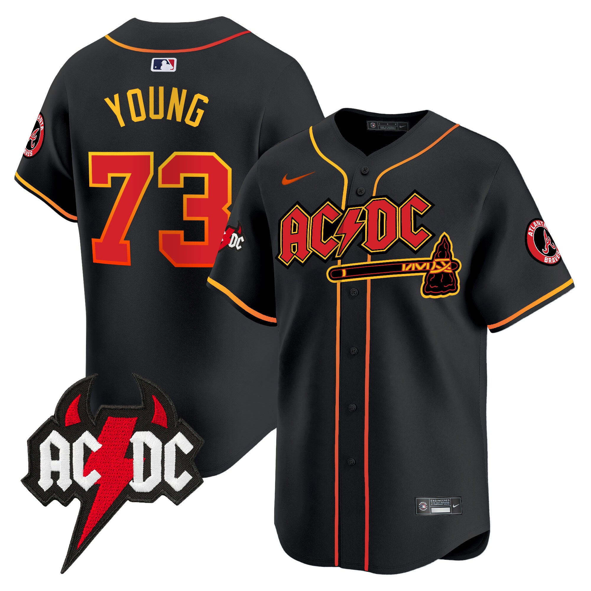 Men's Atlanta Braves AC/DC Vapor Premier Limited Jersey - All Stitched - Black, Malcolm Young