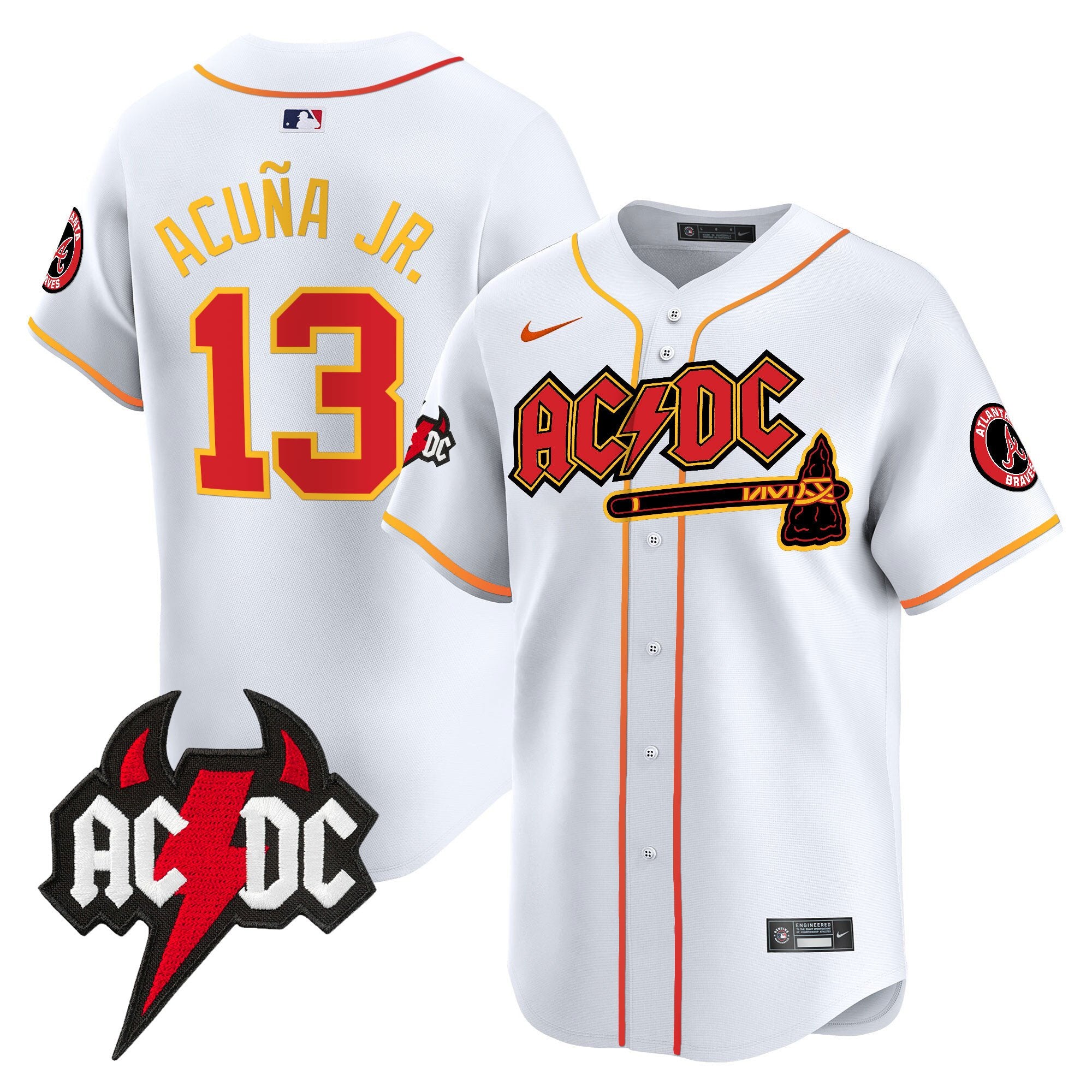 Men's Atlanta Braves AC/DC Vapor Premier Limited Jersey - All Stitched - White, Ronald Acuna Jr.