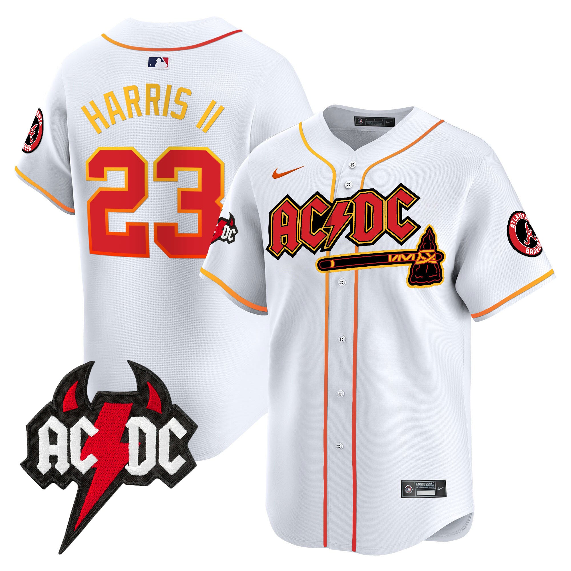 Men's Atlanta Braves AC/DC Vapor Premier Limited Jersey - All Stitched - White, Michael Harris II