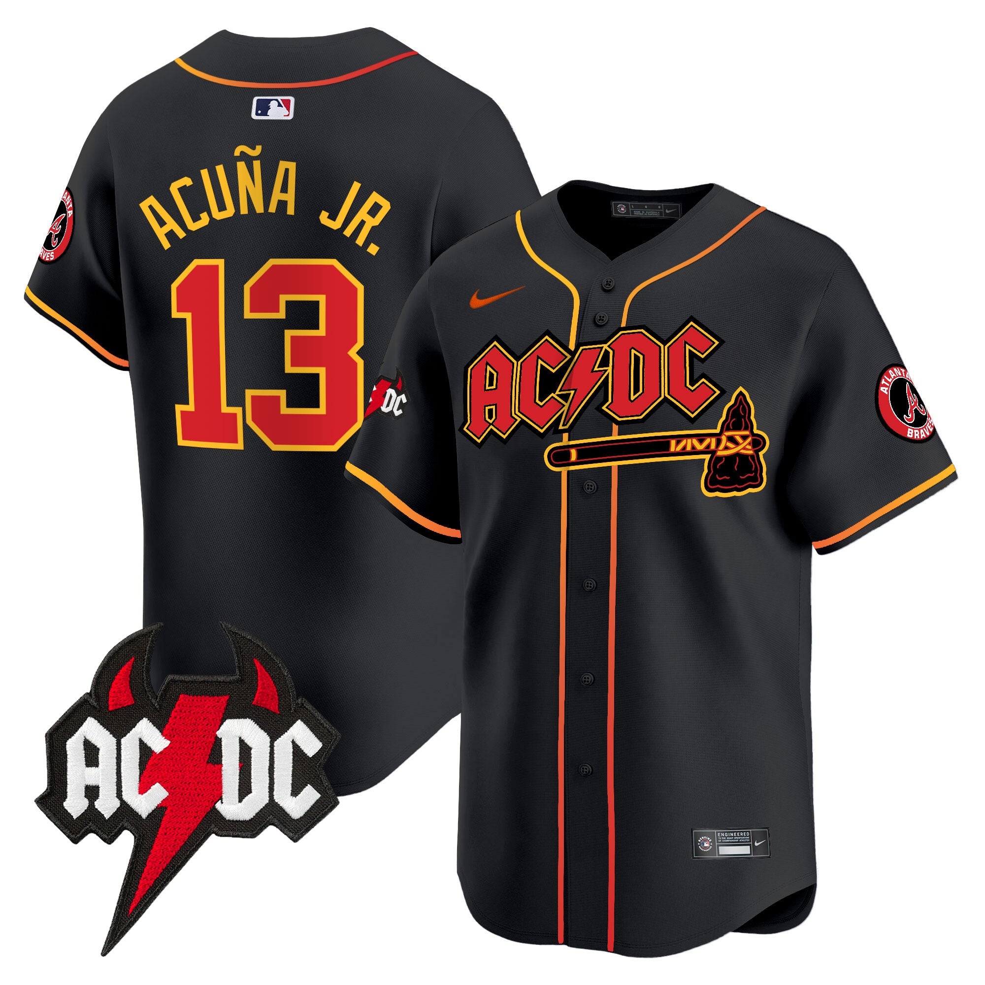 Men's Atlanta Braves AC/DC Vapor Premier Limited Jersey - All Stitched - Black, Ronald Acuna Jr.