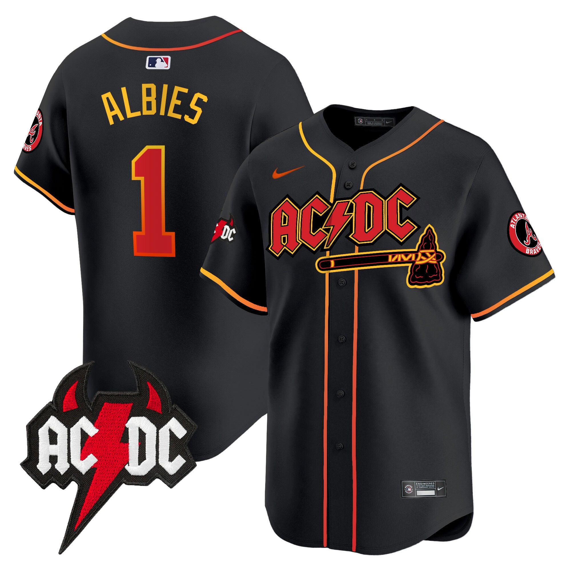 Men's Atlanta Braves AC/DC Vapor Premier Limited Jersey - All Stitched - Black, Ozzie Albies